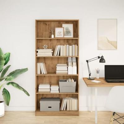 Boekenkast 80x24x176 cm bewerkt hout artisanaal eikenkleurig