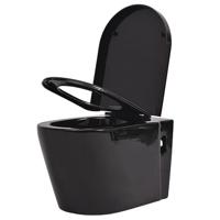 VidaXL Hangend toilet keramiek zwart - thumbnail