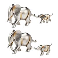 Olifant moeder-kindset, 2-delig, van poly, zilver (B/H/D) 32x13x6 cm - thumbnail