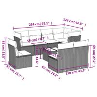 9-delige Loungeset met kussens poly rattan zwart - thumbnail