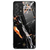 Samsung Galaxy A52 glazen hardcase - Marmer zwart oranje - thumbnail