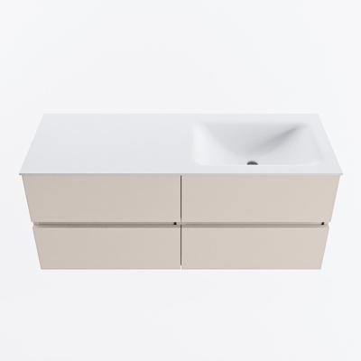 MONDIAZ VICA 120cm badmeubel onderkast Linen 4 lades. Wastafel CLOUD rechts zonder kraangat, kleur Talc.