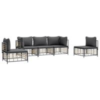 5-delige Loungeset met kussens poly rattan antracietkleurig - thumbnail
