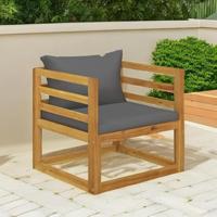 Tuinstoel met donkergrijze kussens massief acaciahout - thumbnail