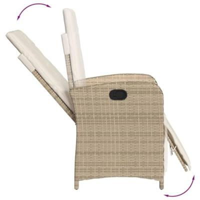 Tuinstoel verstelbaar met voetensteun poly rattan beige - thumbnail
