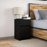 Nachtkastje met LED-verlichting bewerkt hout zwart - thumbnail