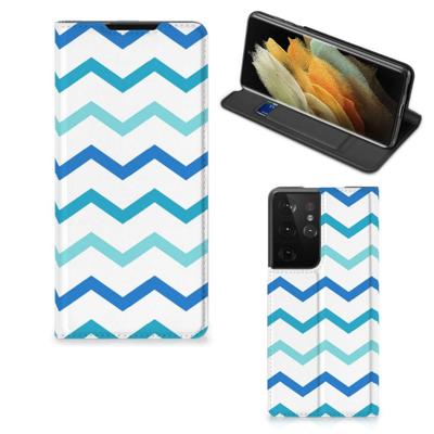 Samsung Galaxy S21 Ultra | Hoesje met Magneet | Zigzag Blauw