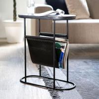 By-Boo Bijzettafel Daily marmer en leer met tijdschriftenhouder - zwart - Ovaal - thumbnail