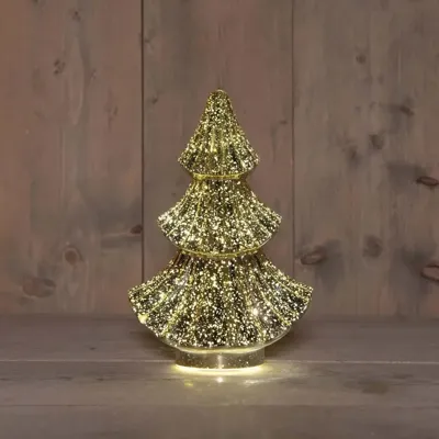 Anna&apos;s Collection LED glazen kerstboompje 20 lampjes metallic goud 15,5 x 9,5 x 24cm