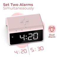 Digitale Wekker - Draadloze Oplader Voor Telefoon - Wake Up Light - Roze (HCG019QI-PI) - thumbnail