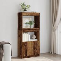 Hoge kast 63x33x140 cm bewerkt hout oud houtkleurig - thumbnail