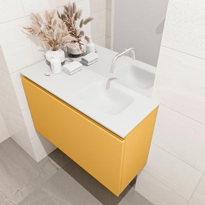 MONDIAZ OLAN 80cm toiletmeubel ocher. LEX wastafel talc rechts geen kraangat