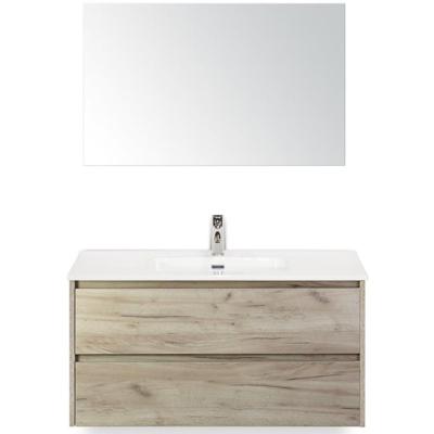 Dante Badmeubelset 100 cm - Craft Oak - Keramische Wastafel Wit Cover met Spiegel
