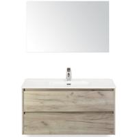 Dante Badmeubelset 100 cm - Craft Oak - Keramische Wastafel Wit Cover met Spiegel - thumbnail