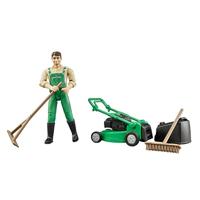 bruder bworld Tuinman met grasmaaier speelfiguur - thumbnail