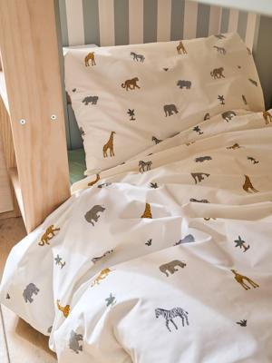 Bedset dekbedovertrek + kussensloop essentials voor kinderen WILD ANIMALS, met gerecycled katoen wit, bedrukt