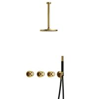Hotbath Cobber IBSW70 Regendoucheset inbouw - 30cm plafondarm - 20cm ronde hoofddouche - staafhanddouche - Geborsteld messing PVD IBSW70BBP3 - thumbnail