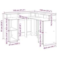 Bureau met LED-verlichting 130x130x91 cm hout artisanaal eiken - thumbnail