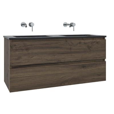 Adema Chaci Badkamermeubelset - 120x46x57cm - 2 keramische wasbakken zwart - zonder kraangaten - 2 lades - noten (hout) SW1212779/SW773933