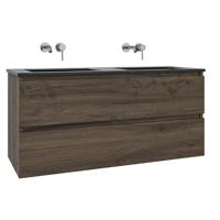 Adema Chaci Badkamermeubelset - 120x46x57cm - 2 keramische wasbakken zwart - zonder kraangaten - 2 lades - noten (hout) SW1212779/SW773933 - thumbnail