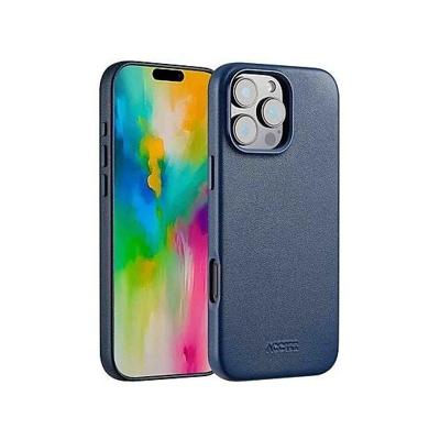 Accezz MagSafe Leather Backcover voor iPhone 16 Pro Max Telefoonhoesje Blauw