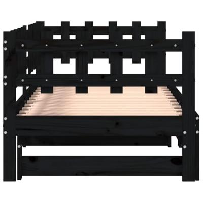 Slaapbank uitschuifbaar massief grenenhout zwart 2x(90x190) cm - thumbnail