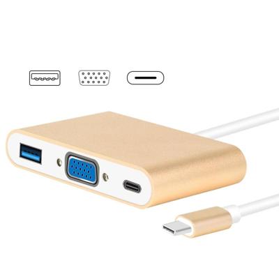 USB type C naar VGA 3-in-1 hub adapter ondersteunt USB type C Tablets en laptops voor MacBook Pro/Google ChromeBook (goud)