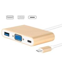 USB type C naar VGA 3-in-1 hub adapter ondersteunt USB type C Tablets en laptops voor MacBook Pro/Google ChromeBook (goud) - thumbnail