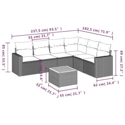 7-delige Loungeset met kussens poly rattan beige