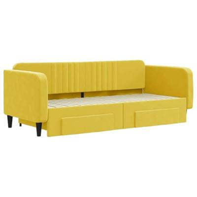 Slaapbank met onderschuifbed en lades 90x200 cm fluweel geel