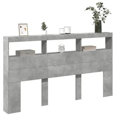 Hoofdbordkast met LED-verlichting 180x17x102 cm betongrijs