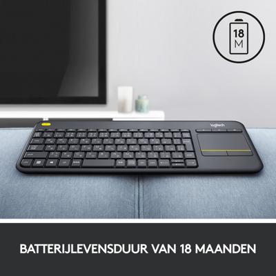 Logitech k400 plus toetsenbord (antraciet, eu lay-out (qwerty))