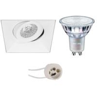 GU10 Inbouwspot Set - Mat Wit - Inbouw Vierkant - Trimless - Kantelbaar - Philips - MASTER 927 36D VLE - DimTone Dimbaar - Pragmi Nivas Pro - 4.9W - Warm Wit 2200K-2700K - 150mm - thumbnail