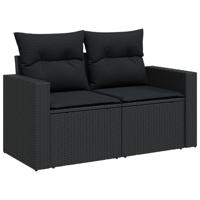 6-delige Loungeset met kussens poly rattan zwart - thumbnail