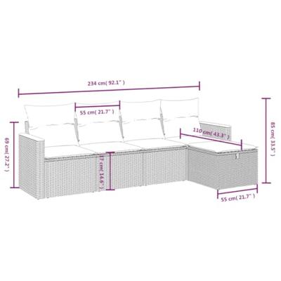 5-delige Loungeset met kussens poly rattan zwart - thumbnail