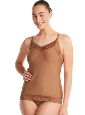 Secrets kanten dames hemd Spaghetti - Hazelnoot - Invisible dames onderhemd naadloos