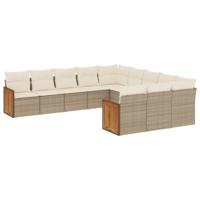 12-delige Loungeset met kussens poly rattan beige - thumbnail
