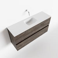 MONDIAZ ADA 100cm toiletmeubel dark brown. LEX wastafel talc midden zonder kraangat - thumbnail
