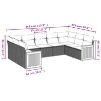 10-delige Loungeset met kussens poly rattan zwart - thumbnail