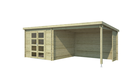 Blokhut met overkapping Manuel 600x275 Olijfgroen Geimpregneerd Outdoor Life - Outdoor life