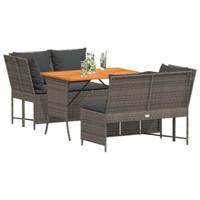 3-delige Loungeset met kussens poly rattan grijs - thumbnail