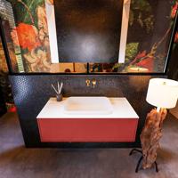 Badkamermeubelset Mondiaz Erin 100 cm met 1 Lade met RIDGE Wastafel Midden Talc Zonder Kraangaten Greeploos Mat Fire - thumbnail