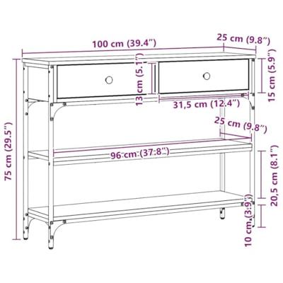 Wandtafel met lade Zwart Eiken 72.5 x 25 x 75 cm Bewerkt hout
