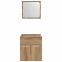 2-delige Badkamermeubelset bewerkt hout artisanaal eikenkleur - thumbnail