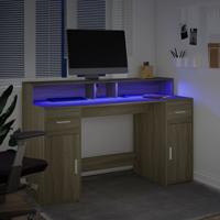 Bureau met LED-verlichting 160x55x91 cm hout sonoma eikenkleur - thumbnail