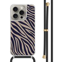iPhone 15 Pro hoesje met zwart koord - Chevron navy - thumbnail