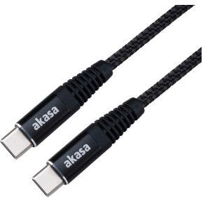 Akasa USB-C naar USB-C 100W PD oplaadkabel | 20V / 5A | Gevlochten kabel | E-Marker Smart Chip | 1m | AK-CBUB54-10BK