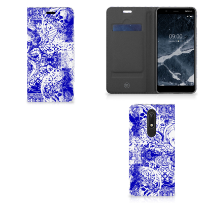 Mobiel BookCase Nokia 5.1 (2018) Angel Skull Blauw