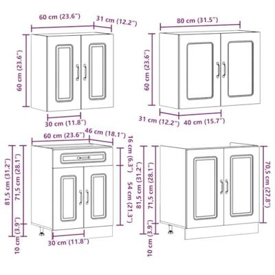 4-delige Keukenkastenset Kalmar bewerkt hout grijs sonoma eiken