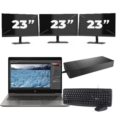 HP ZBook 14u G6 - Intel Core i7-8e Generatie - 14 inch - 16GB RAM - 256GB SSD - Windows 11 + 3x 23 inch Monitor